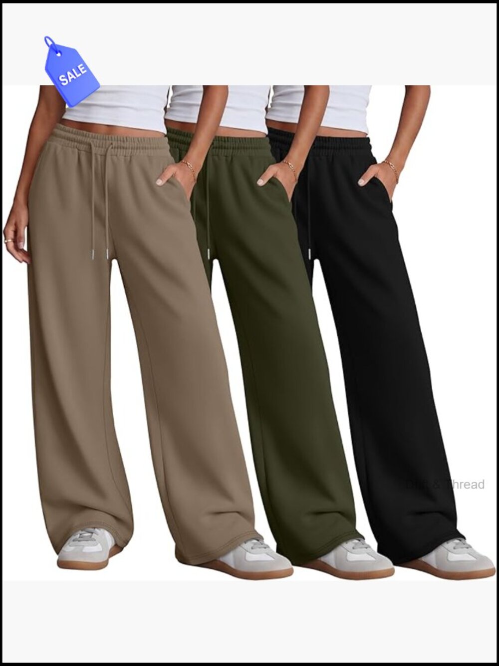 3 Pack Wide Leg Sweatpants Yoga Lounge Pants Drawstring Joggers with Pockets
